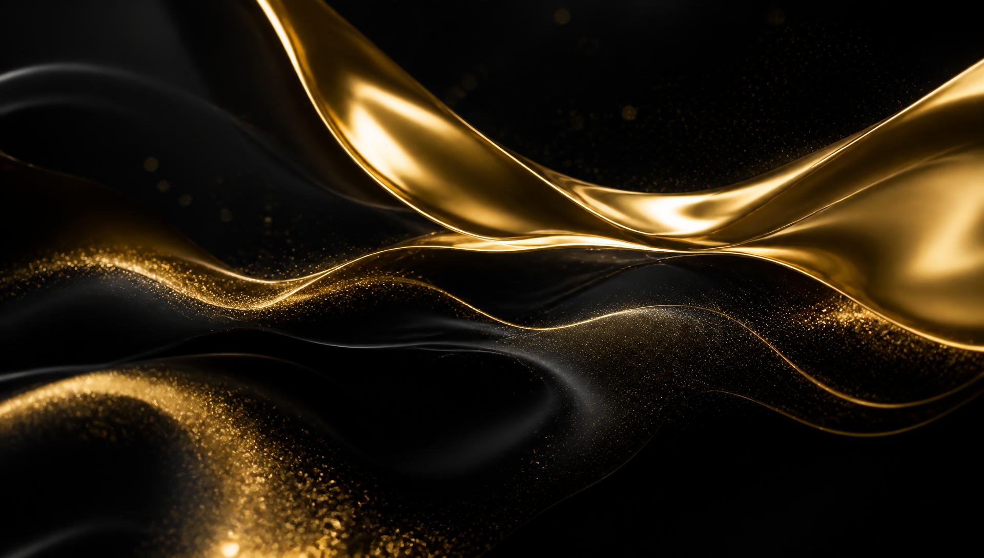 Liquid gold ribbons on a black background